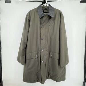 Barrington Barn Coat Green Outdoor Chore Jacket Real Leather Collar 40R Preppy